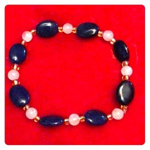 Rose Quartz & blue Jade bracelet, 19cm stretches